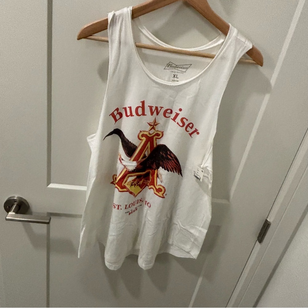 Budweiser White and Red Graphic Tank Top